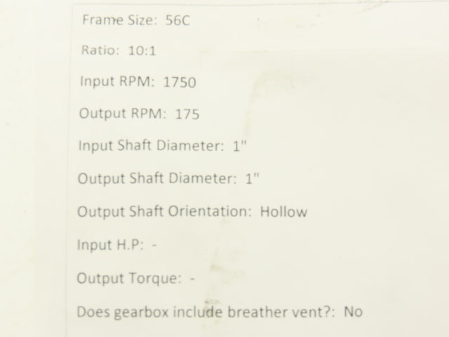 Cone Drive B031110WAAT1 Worm Gearbox 10:1 Speed Reducer 175rpm 56C Hollow Output
