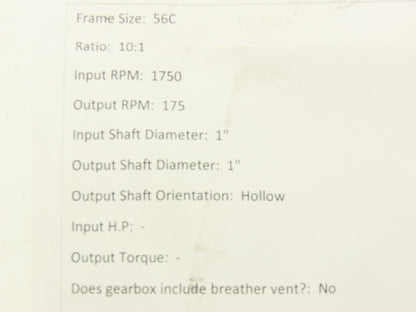 Cone Drive B031110WAAT1 Worm Gearbox 10:1 Speed Reducer 175rpm 56C Hollow Output