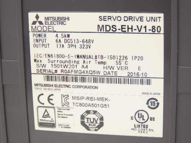 Mitsubishi MDS-EH-V1-80 Servo Amplifier Drive 4.5kW 648VAC In 323VAC 3PH 17A Out