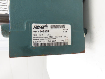 Dodge Tigear 2 26S15R Worm Gearbox 15:1 Ratio 116rpm 3.62Hp 140TC LH Foot Mount