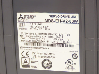 Mitsubishi MDS-EH-V2-80W Servo Amplifier Drive 7kW 648VAC In 323VAC 3PH 21A Out
