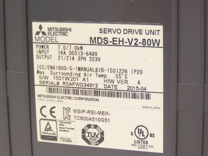 Mitsubishi MDS-EH-V2-80W Servo Amplifier Drive 7kW 648VAC In 323VAC 3PH 21A Out