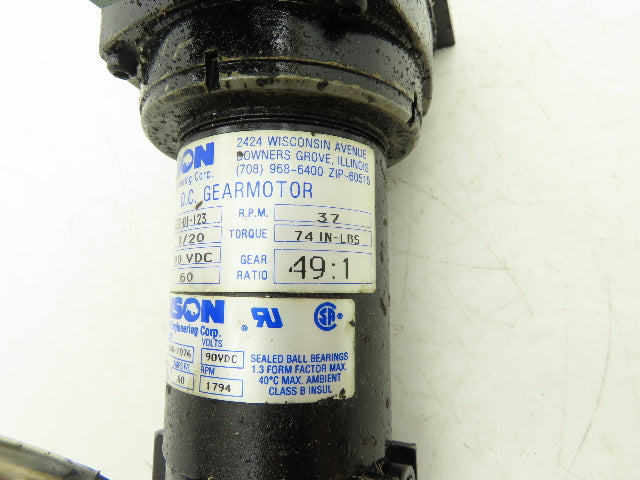 Bison 507-01-123 CNC DC Gearmotor 1/20Hp 90VDC 49:1 Ratio 37RPM Inline Assembly