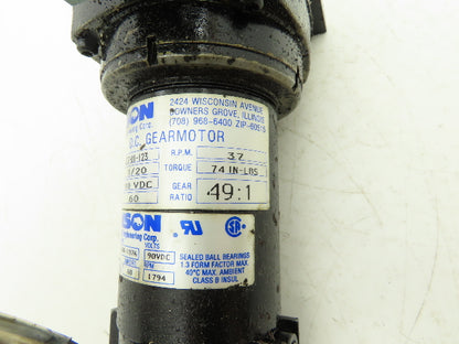 Bison 507-01-123 CNC DC Gearmotor 1/20Hp 90VDC 49:1 Ratio 37RPM Inline Assembly