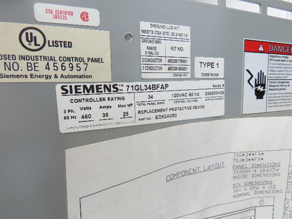 Siemens 71GL34BFAP Sikostart Softstarter Solid-State Motor Starter 460V 25HP 36A