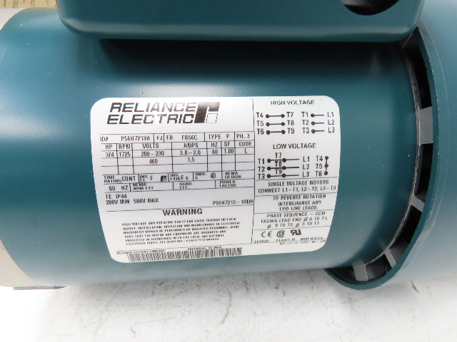 Reliance Electric P56H7213H AC Brakemotor 3/4HP 1725RPM 230/460V 3PH 56C