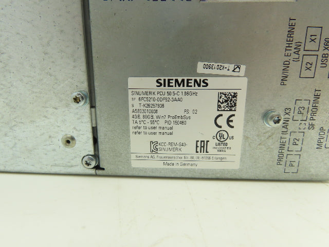 Siemens 6FC5210-0DF52-3AA0 SINUMERIK PCU 50.5 HMI Control Unit Windows 7 ULT