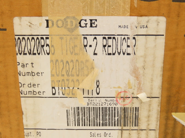 Dodge Tigear 2 202Q20R56 Worm Gearbox 20:1 Reducer 88rpm 1.37Hp RH 56C 796 In-Lb
