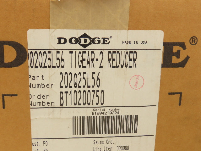 Dodge Tigear 2 202Q25L56 Worm Gearbox 25:1 Reducer 70rpm 1.14Hp LH 56C 788 In-Lb