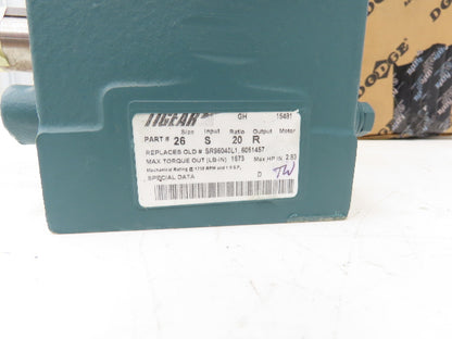 Dodge Tigear 2 26S20R Worm Gearbox 20:1 Reducer 88rpm 2.83Hp RH 1673 In-Lb