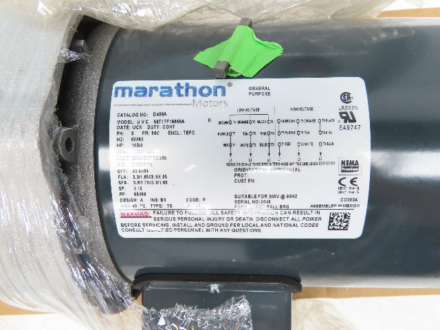 Marathon 56T17F15655A D456A Brake Motor 1Hp 1725 RPM 230/460V 3PH 56C TEFC