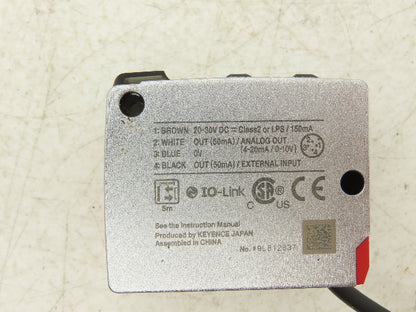 Keyence LR-TB5000C Laser Sensor 5 Meter 20-30VDC 6" Pigtail w/M12 Connector