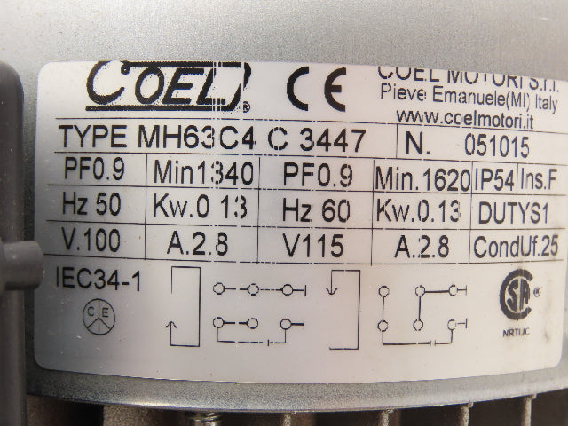 Coel MH63C4 C 3447 AC Motor 0.13kW 1620RPM 115V 1Ph IEC63