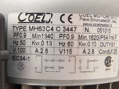 Coel MH63C4 C 3447 AC Motor 0.13kW 1620RPM 115V 1Ph IEC63