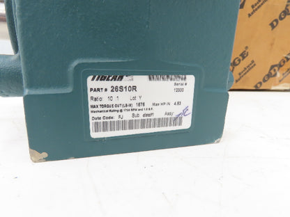 Dodge Tigear 2 26S10R Worm Gearbox 10:1 Reducer 175 RPM 4.8Hp RH 1576 In-Lb
