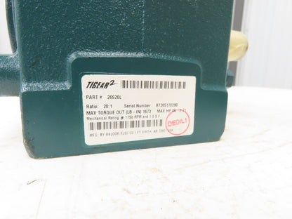 Dodge Tigear 2 26S20L Worm Gearbox 20:1 Reducer 88 RPM 2.7Hp LH 1673 In-Lb