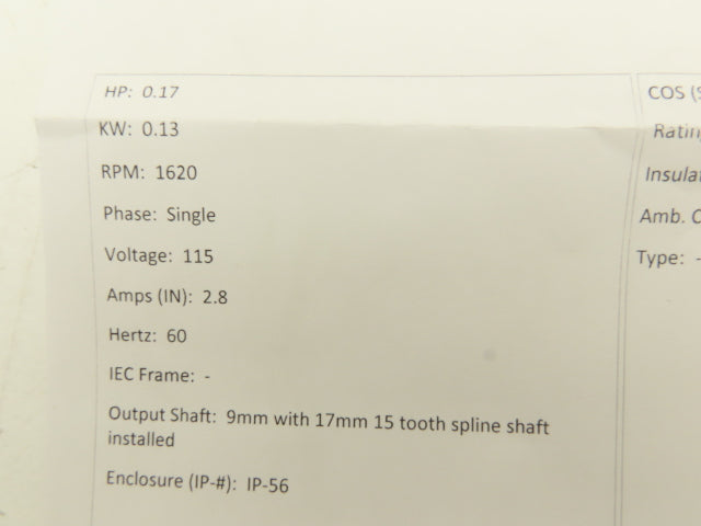 Coel MH63C4 C 3447 AC Motor 0.13kW 1620RPM 115V 1Ph IEC63