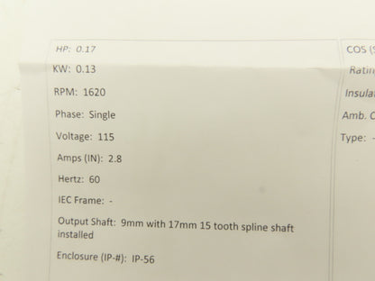 Coel MH63C4 C 3447 AC Motor 0.13kW 1620RPM 115V 1Ph IEC63