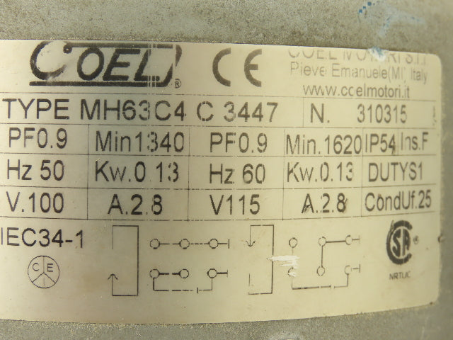 Coel MH63C4 C 3447 AC Motor 0.13kW 1620RPM 115V 1Ph IEC63