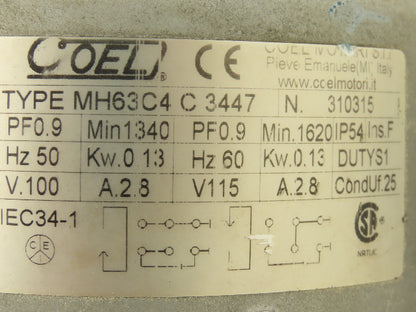 Coel MH63C4 C 3447 AC Motor 0.13kW 1620RPM 115V 1Ph IEC63