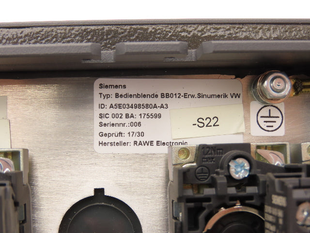 Siemens 6FC5203-0AD28-5AD0 Sinumerik 19" Expansion Panel for MCP/MPP No Keys