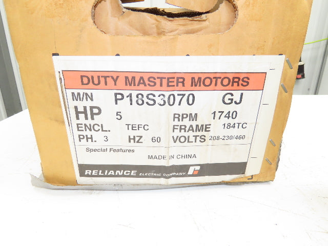 Reliance Sabre P18S3070-GJ AC Motor 5Hp 1740 RPM 208-230/460V 3PH 184TC TEFC