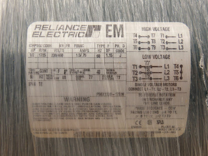 Reliance P56X1338H AC Motor 1/2Hp 1725 RPM 230/460V 3PH FB56C TENV