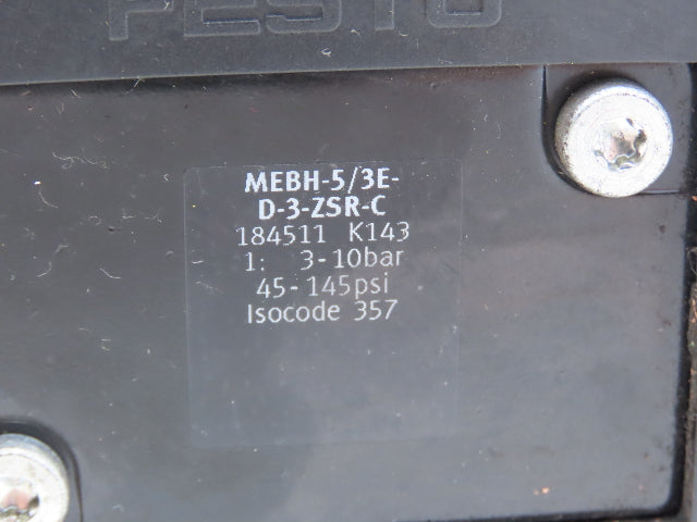 Festo 184511 MEBH-5/3E-D-3-ZSR-C Solenoid Valve 5/3 Exhausted G1/2" 24VDC