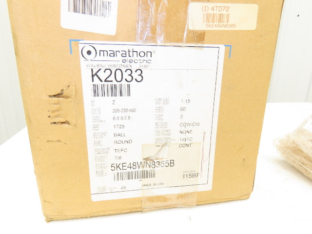 Marathon Electric 5KE48WN8365B AC Motor 2Hp 1725rpm 230/460V 3PH 145TC