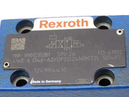 Rexroth 4WE6 D46-62/OFEG24N9K72L Hydraulic Directional Solenoid Valve 24VDC 4/2