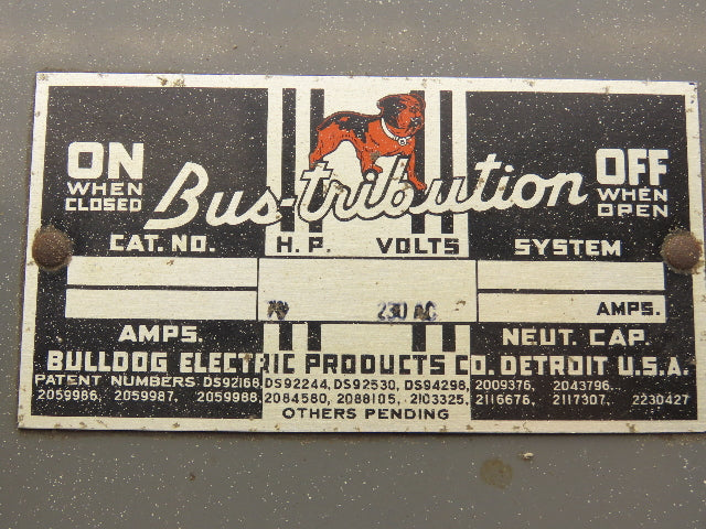 Bulldog Electric Safety Disconnect Switch Bus Plug 15Hp 60A 240V