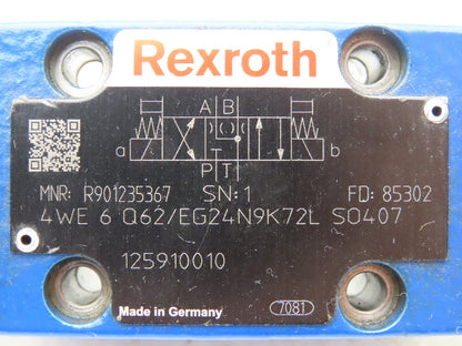 Rexroth 4WE6 Q62/EG24N9K72L Hydraulic Directional Solenoid Valve 24VDC 4/3