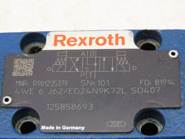 Rexroth 4WE6 J62/EG24N9K72L Hydraulic Directional Solenoid Valve 24VDC 4/3