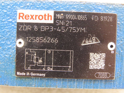 Rexroth ZDR 6 DP3-45/75YM Keyed Hydraulic Pressure Reducing Valve with One Key