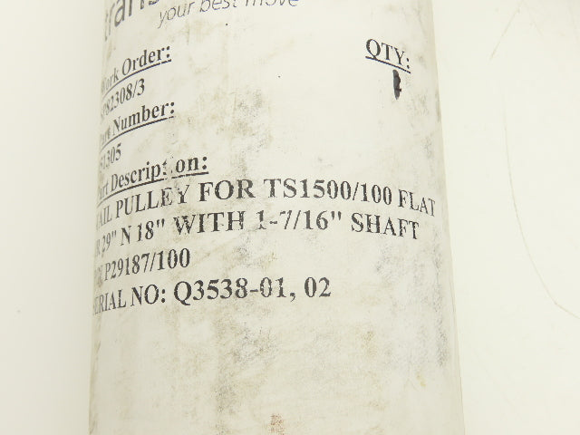 Transnorm TS1500/100 18" Curve Belt Conveyor 4" Tapered Rubber Tail Pulley 29"IR