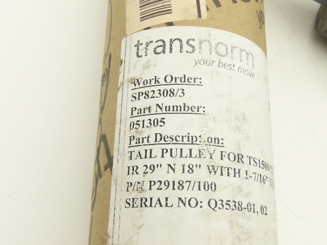 Transnorm TS1500/100 18" Curve Belt Conveyor 4" Tapered Rubber Tail Pulley 29"IR