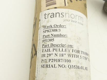 Transnorm TS1500/100 18" Curve Belt Conveyor 4" Tapered Rubber Tail Pulley 29"IR