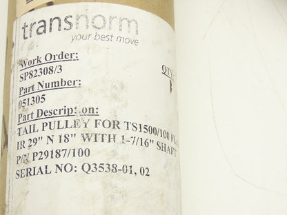 Transnorm TS1500/100 18" Curve Belt Conveyor 4" Tapered Rubber Tail Pulley 29"IR