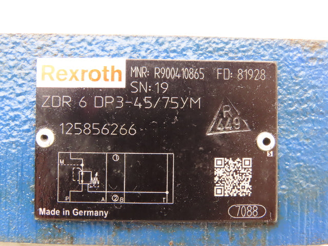Rexroth ZDR 6 DP3-45/75YM Keyed Hydraulic Pressure Reducing Valve Missing Key