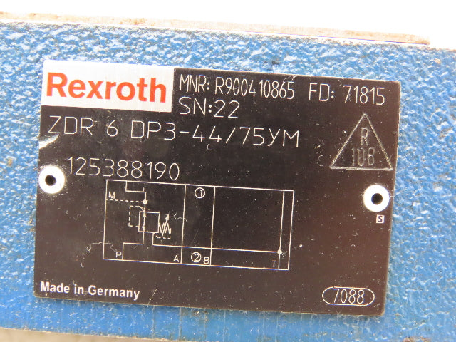 Rexroth ZDR 6 DP3-44/75YM Keyed Hydraulic Pressure Reducing Valve Missing Key