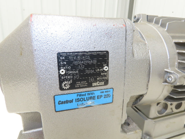 Nord SK 272 VL-90 L/4 CUS Inline Gearmotor 3.52 Ratio 473 RPM 2Hp 230/460V