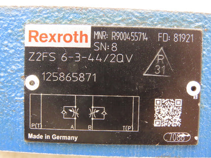 Rexroth Z2FS 6-3-44/2QV Keyed Hydraulic Pressure Reducing Valve with One Key