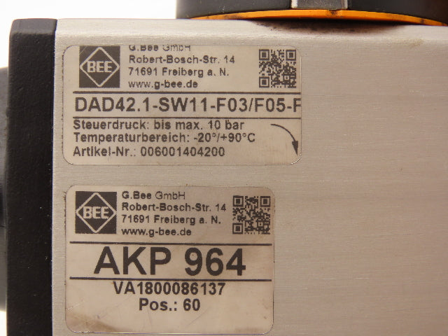 BEE DAD42.1-SW11-F03/F05-F 1/4 Turn Actuator w/ AKP 964 1/2" NPT Ball Valve