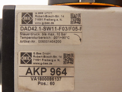 BEE DAD42.1-SW11-F03/F05-F 1/4 Turn Actuator w/ AKP 964 1/2" NPT Ball Valve