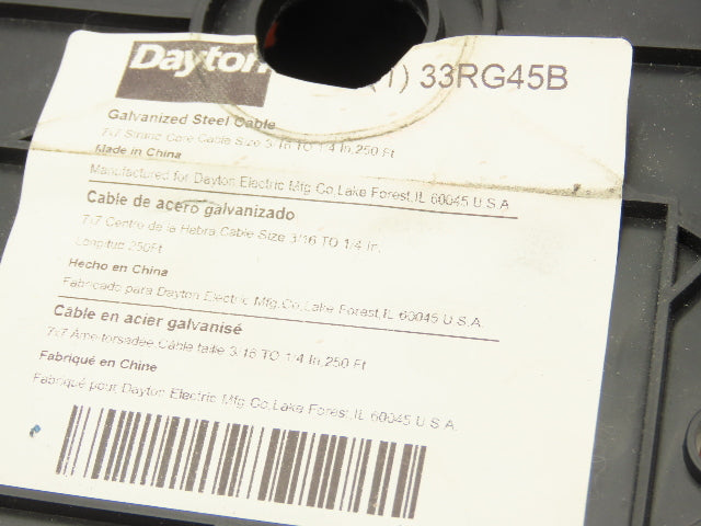 Dayton 1 33RG45 Galvanized Steel Wire Rope 7x7 Strand Core Vinyl Coated 200'