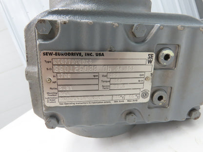 Sew Eurodrive KT47TDT80K4 Gearmotor 5.81 Ratio 293rpm .75Hp 230/460 Hollow Shaft