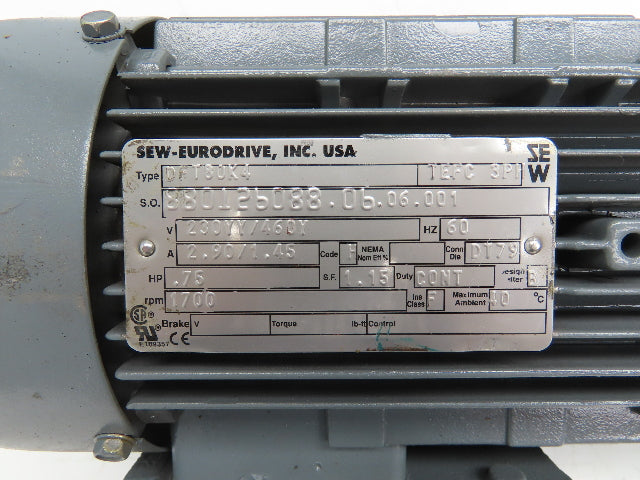 Sew Eurodrive KT47TDT80K4 Gearmotor 5.81 Ratio 293rpm .75Hp 230/460 Hollow Shaft