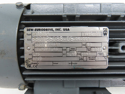 Sew Eurodrive KT47TDT80K4 Gearmotor 5.81 Ratio 293rpm .75Hp 230/460 Hollow Shaft
