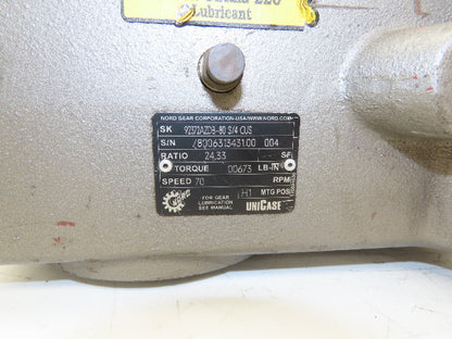 Nord SK 92372AZDB-80 S/4 CUS Gearmotor 24:3:1 70rpm .75Hp 230/460V Hollow Shaft