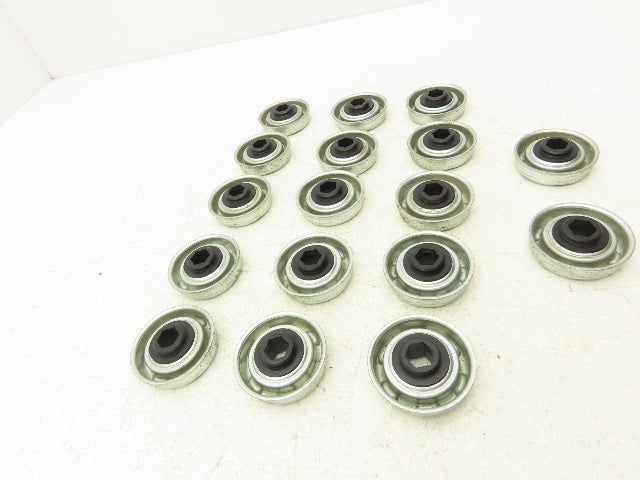 Conveyor Roller/Bearing 1.78" OD 1.89" Flange OD x 7/16" Hex Bore Lot of 17